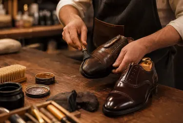Sapateiro reformando sapatos sociais em Guarulhos.